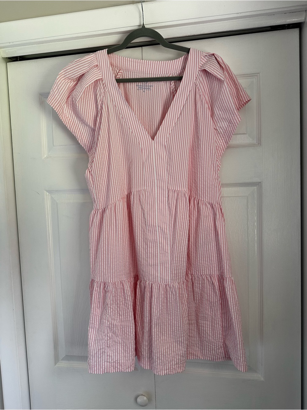 Vineyard Vines Sophie Harbor Dress XL Pink White Stripe Preppy Flutter Sleeve